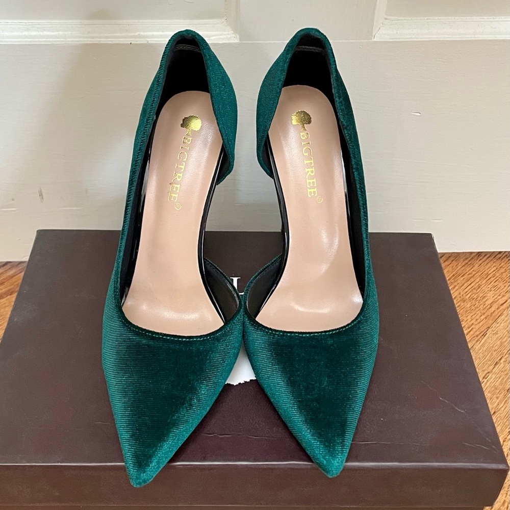 Dark Green Velvet Heels